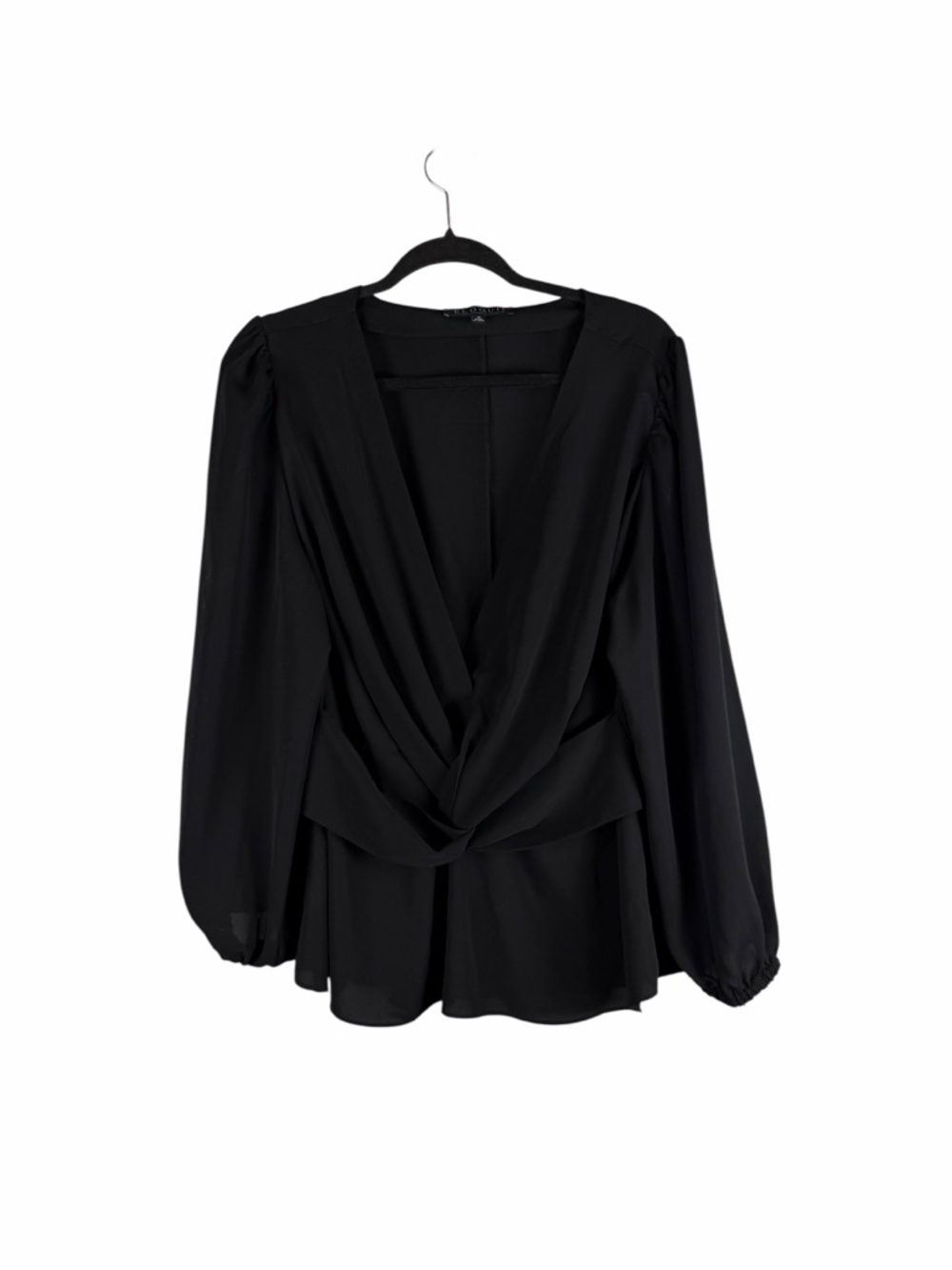 Eloquii Black Draped Twist Front Long Sleeve Blouse Size 18
